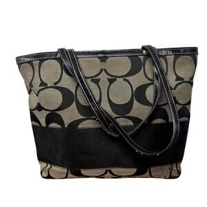 COACH 10124 Signature C Jacquard Small Gallery Tote Black Leather Trim Y2K